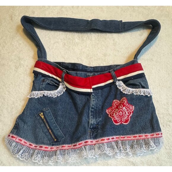 Shabby Boho Wrangler Upcycled Denim Lace Purse Shoulder Bag Americana - Picture 1 of 12